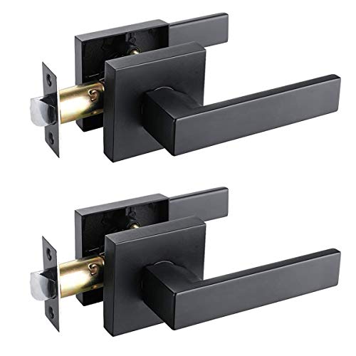 Photo 1 of 2 Pack Passage Lever Door Handle Heavy Duty Modern Square Non-Locking Lever Set for Hallway or Closet Doors