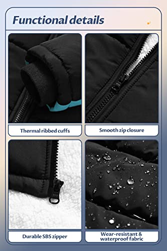 Pursky Boys Winter Coats Lightweight Water-Resistant Windproof Hooded Down Alternatives Padding Jacket Black&Blue 14-16 #TOP6