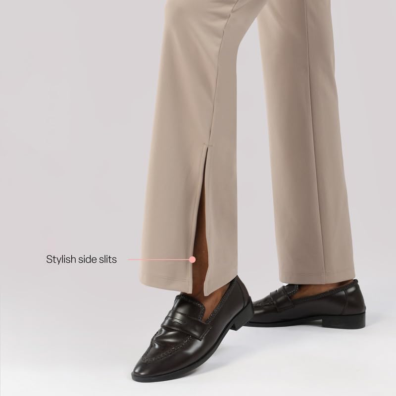 Image of BlissClub Women's Comfort Fit Mid Rise Ultimate Slit Flare Pants - Lite Tall |Above 5'5 | Stylish Slits | Stretchy | Comfortable | Back Pocket