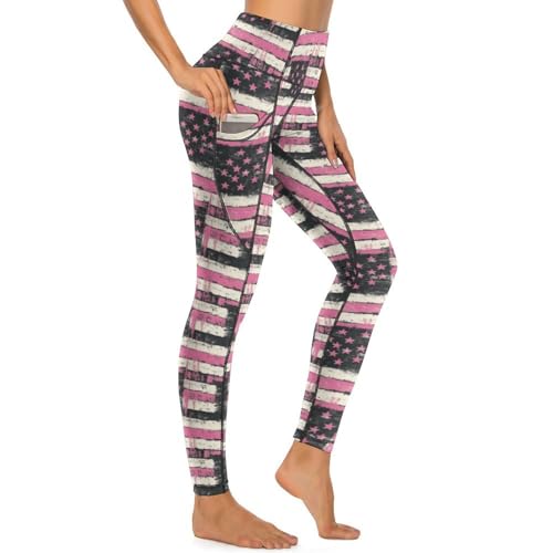 Legging imprimé rose avec poches latérales et ceinture haute gainante femme
