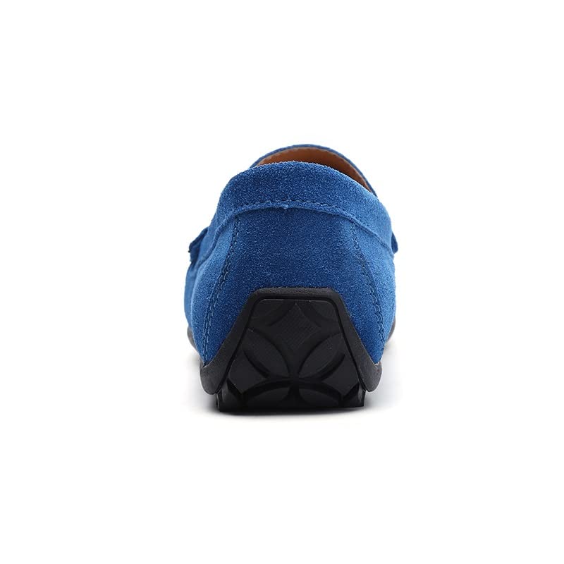 Men's Loafers Shoes Genuine Leather Round Toe Stitching Details Suede Vamp Rubber Sole Penny Loafer Slip Resistant Lightweight Flexible Wedding(Light Blue,10 M US)3