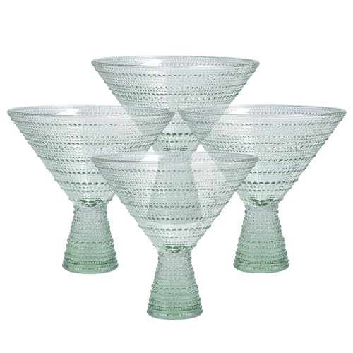 Fortessa Jupiter Beaded Hobnail Glass, 11.5 Ounce Martini (Set of 4), Sage Green