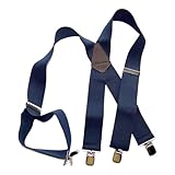 Holdup Brand Extra Long XL Dark Navy Blue X-back work Suspenders with Patented Jumbo Silver No-slip Clips