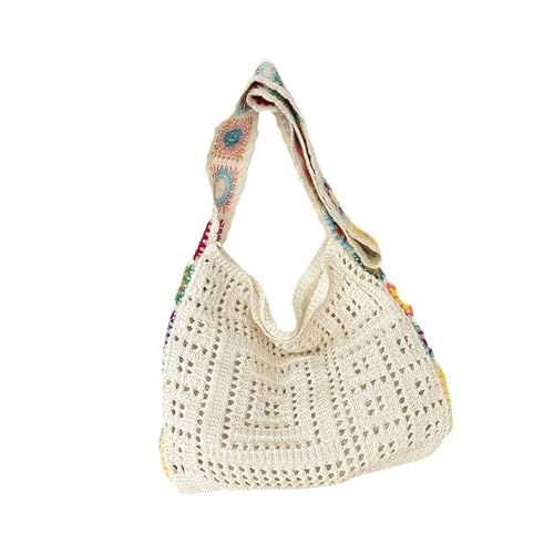 Sac à bandoulière en tricot avec fleurs colorées, le cadeau bohème parfait