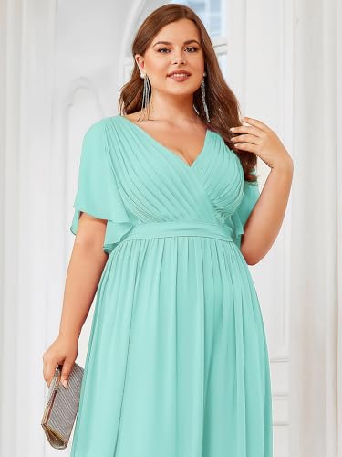Image of Ever-Pretty Plus Women's Chiffon Bridesmaid Dress A-Line Empire Waist Floor Length Plus Size Formal Wedding Guest Dresses