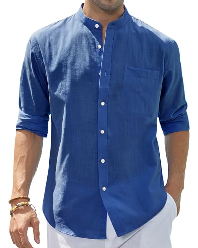 Chemise en coton et lin pour homme J.VER bleu jean taille M