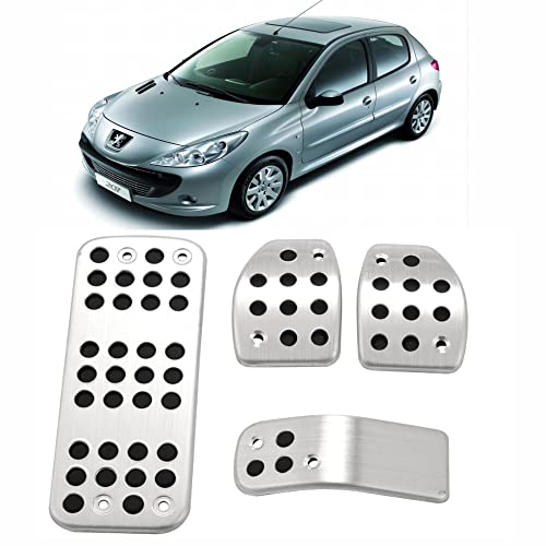 Konuooer Pedal Kit für Peugeot, Brems-Gas-Kupplungs-Fußpolstervierteiliger Pedalsatz mit Befestigungsschrauben für 207 301 307 208 2008 308 408 CC/ C3 C4/ DS3 DS4 DS6