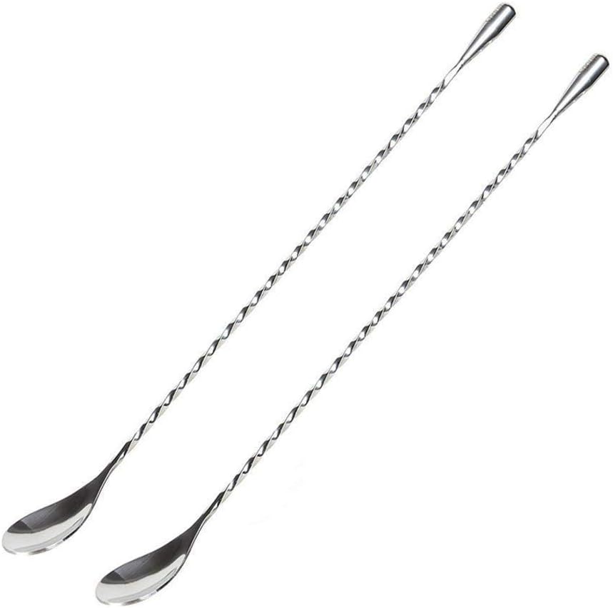 Bar Long Handle Spoons, Stainless Steel Bartender Mixing Spoon, Cocktail Shaker Spoon with Spiral Pattern (2pcs)