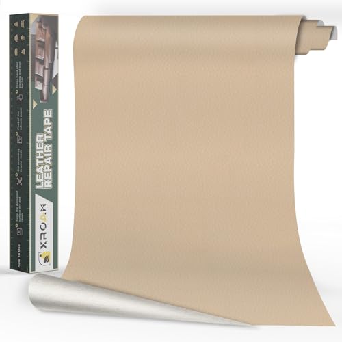 Xroam Pelle Adesiva per Riparazioni Divano, 60x200 cm Pelle Adesiva Beige, Patch di Riparazione in Autoadesiva per Divani, Sedili Auto, Mobili, Borse