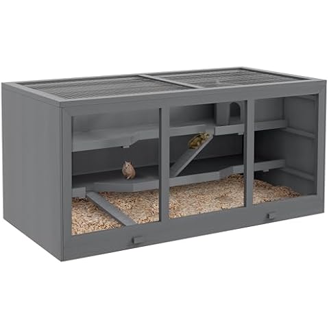 PawHut Wooden Hamster Cage with Exercise Run Cover