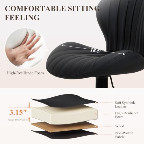 Image of COLAMY Bar Stools Set of 1,Swivel Adjustable Height Leather Bar Chair,Black