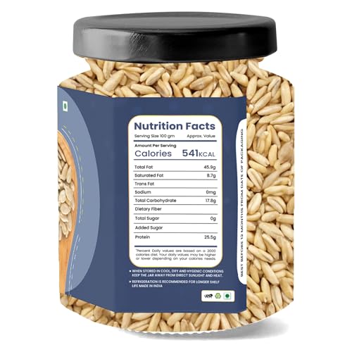 Image of LILA DRY FRUITS Roasted Sunflower Seeds 100 Grams | Crunchy Healthy Snack High Fibre Plant Based Seeds | Ideal for Daily Snacking, Salads, Baking & Toppings Perfect for Gifting