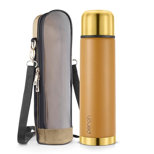 Image of Perch California Stainless Steel Water Bottle 1 LTR | Hot & Cold Flask | ISI Certified | Vacuum Insulated | BPA Free | for Office, School, Gym, Home & Travel | Gold-Amber | Crafted by Pexpo