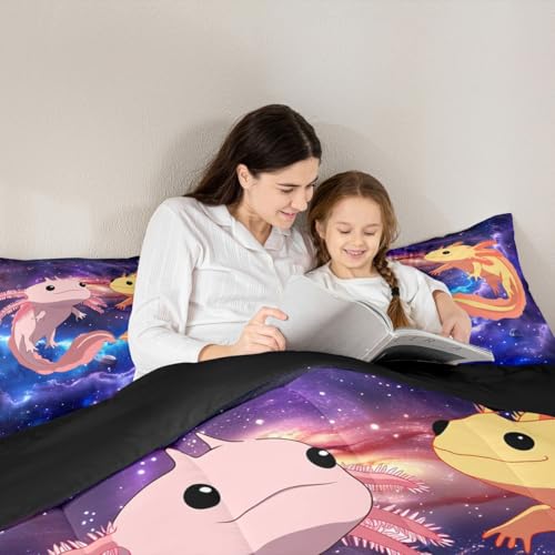 Image of Feelyou Cute Galaxy Axolotl Comforter Set - Twin Size with 1 Comforter and 1 Pillowcase
