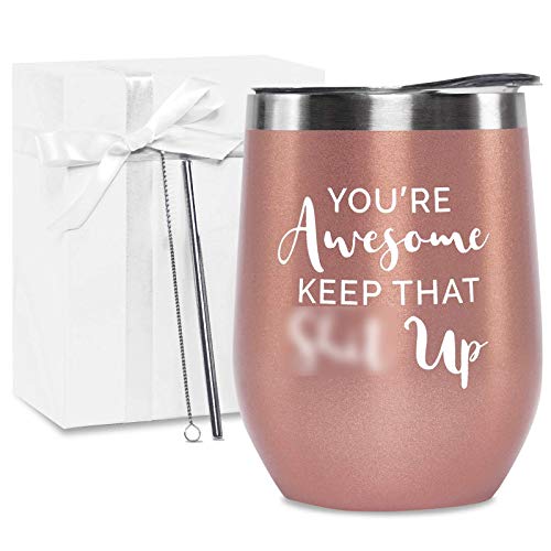 Funny Birthday Gifts For Women Friends - Wine Tumbler With Sayings For Women, Retirement Gifts, Funny Gifts For Friends - Birthday Gifts For Girlfriend, Inspirational Thank You Gifts (Rose Gold)