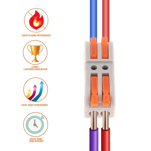 DIANN 10pcs Lever Wire Connectors 2 Circuit Inline Splices Electrical Wire Connector SPL-2 Lever Nuts Wire Connectors 28-12 AWG Quick Connect Splice Wire Connectors