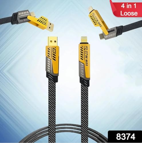 Image of PremiumAV 65W Fast Charging Cable - 2-in-1 USB-A to USB-C and Lightning Multi-Angle Nylon Braided Cable for iPhone, Android, Tablets, Power Banks, and USB-C Devices