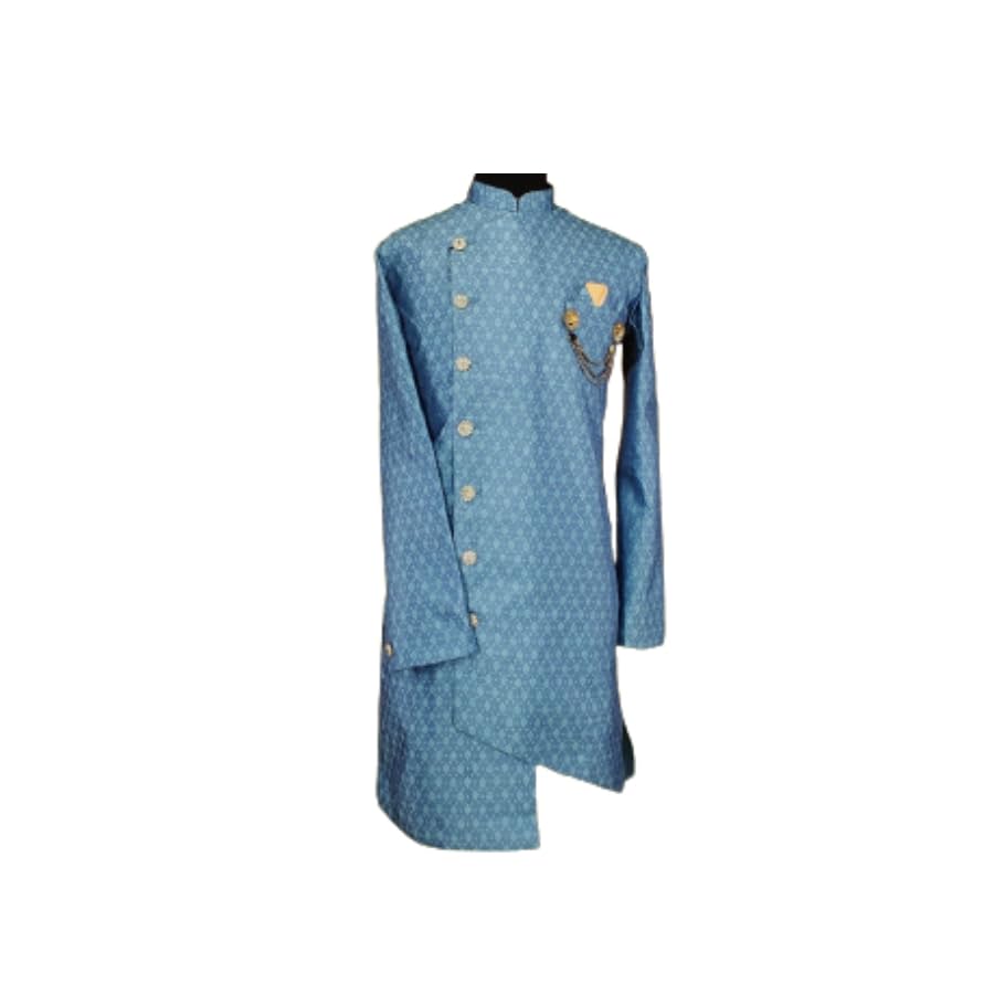 Sea Blue Jacquard Angrakha Men Sherwani-picture-26