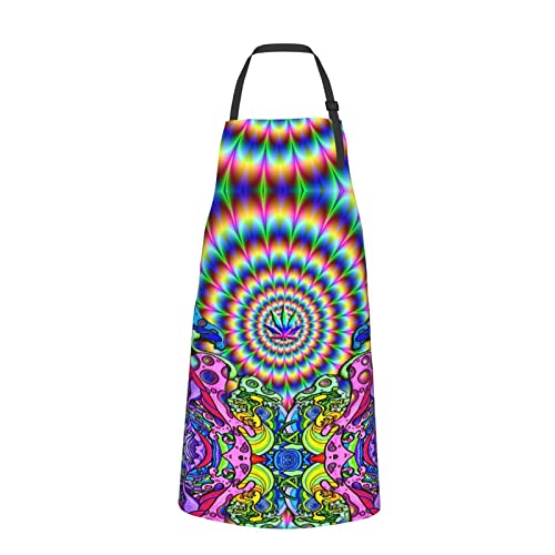 Vucemi Abstract Mushroom Colorful Mandala Printed Apron Waterproof Adjustable Bib Apron Cooking With Pocket Durable Aprons For Kitchen Gardening #TOP1