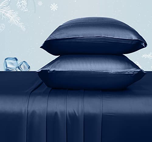 California Design Den Rayon from 100% Bamboo Sheets Queen Size Bed Luxury Silk Sheets 4 Piece Sheet Set, Cooling Sheets, Navy Blue Bedsheets with Snug Fitted Deep Pockets ( Queen , Navy Blue ) California Design Den Rayon from 100% Bamboo Sheets Queen Size Bed Luxury Silk Sheets 4 Piece Sheet Set, Cooling Sheets, Navy Blue Bedsheets with Snug Fitted Deep Pockets ( Queen , Navy Blue )