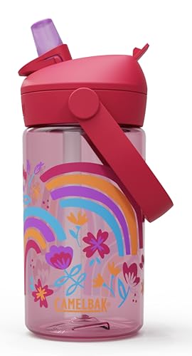 CamelBak Thrive Flip Straw Kids Bite Valve Tritan Renew Water Bottle Rainbow Floral, 14oz