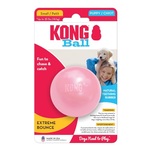 KONG Puppy Ball mit Loch - Weiches & Strapazierfähiges Hundespielzeug aus Naturkautschuk für Zahnende Welpen - Für Kleine Welpen