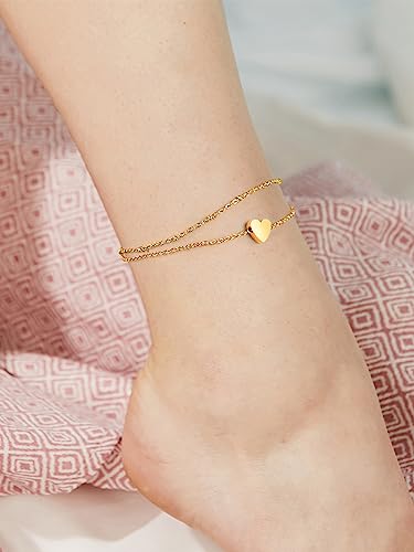 Image of FaithHeart Waterproof Ankle Bracelets for Women, 1 /2 /3Pcs Non Tarnish Stainless Steel Layered Anklet Set Paperclip Figaro Cuban Link Chain Dainty Summer Beach Jewelry Gift Adjustable Size