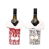 GELXGRIT Christmas Wine Bottle Covers 2 Pcs Wine Bags for Wine Bottle Christmas Gift Bags Wine Bottle Dress with Drawstring Elk Pattern Wine Bottle Wrapping with Faux Fur Collar Holiday Table Decor