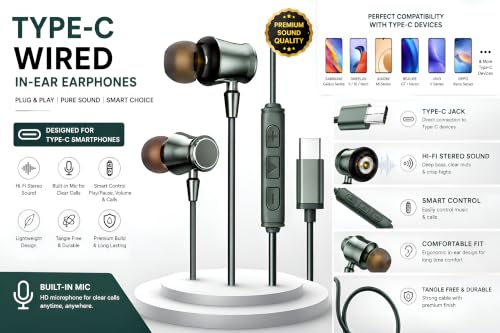 Image of BLASST-C TypeC Wired Earphone with Powerful HD Mic for Clear Sound, Deep Bass Sound, HD Calling, in-Line Volume Control & Noise Cancellation Compatible with only TypeC Jacks in Mobiles- Green