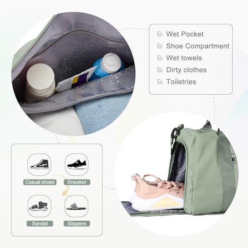 Gym Bags for Women Men with Shoes Compartment,Sports Duffle Bags Personal item travel Duffel Tote Bag Small Carry on Weekender Overnight Bag Workout Dance Bags Hospital Holdalls Grey Green3