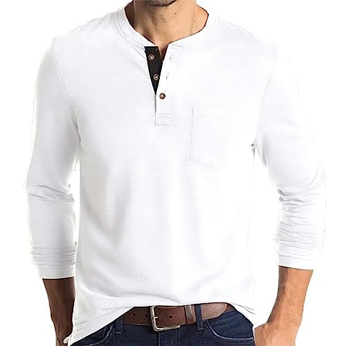 Lexiart Mens Fashion Henley Shirts Long Sleeve Button Cotton T-Shirt with Pocket
