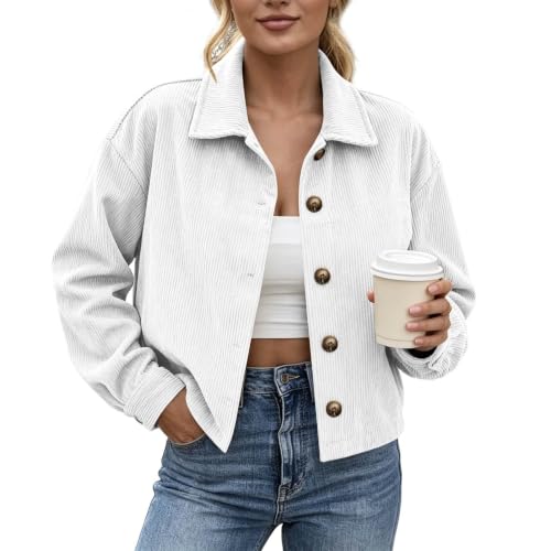 Gumipy Womens Corduroy Jacket Button Down Crop Long Sleeve Fall Cardigans - image 1