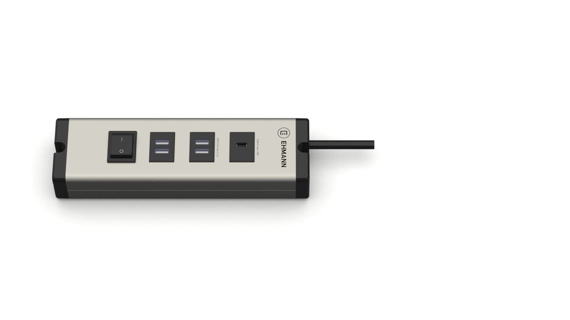 EHMANN 0601x04032031 Universale Alluminio USB Multilader (2 X USB-A Doppia Porta, 1 Porta USB-C Port), Cavo da 1,5 m per ricaricare Smartphone, Tablet, ecc.
