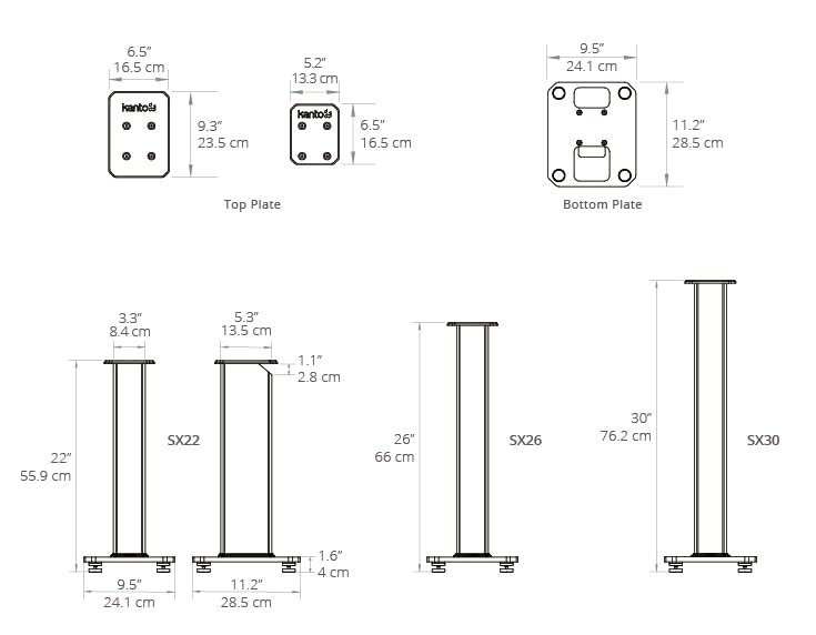 Kanto SX22W Universal Fillable Speaker Floor Stands for Bookshelf Speakers | 22" Tall | Adjustable Isolation Feet | Dedicated Cable Channel | Two Sizes Top Plate | Fill Bags Incl. | White | Pair