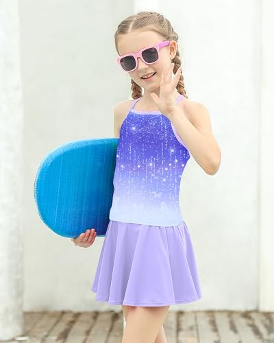 Image of Girls Tankini Swimsuit Mermaid Bathing Suits Criss-Cross Strap Adjustable Summer Beach Two Piece Swimwear Size 4-12