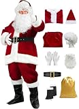 Santa Claus Costume for Men Adult, 9pcs Christmas Deluxe Santa Suit Outfit