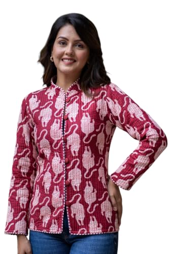 Image of Reversible Jacket for Women | Double Sided Quilted Jacket | Reversible Winter Jacket for Women | Stylish Ethnic Printed Jacket | Warm & Comfortable Casual Outerwear