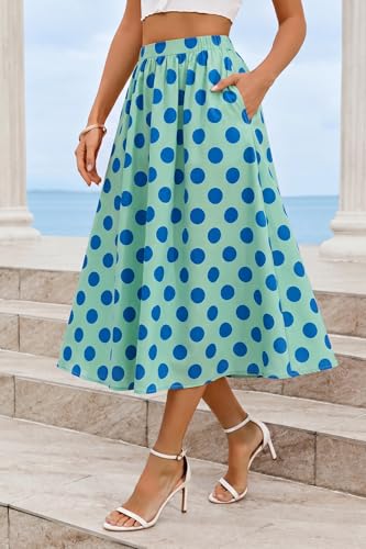 Image of Cicy Bell Womens Summer Striped Maxi Skirts A-Line Beach Vacation Outfits | Elastic Waist, Side Pockets, Flowy, Midi Length, Color Contrast, Trendy Casual