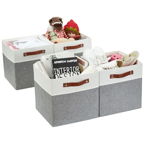 Image of DECOMOMO Fabric Cube Storage Bins - Storage Baskets for Shelves, Cube Storage Organizer for Kallax and Cubbies (Grey & White, 12 inch Cube) - 4 Pack