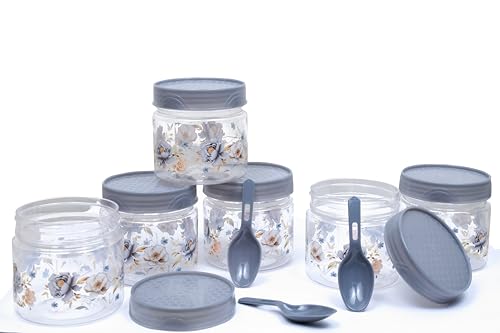 Image of 250 ml Set of 6 -Plastic Airtight Small Storage Container Boxes and Jar Kitchen Set - BPA-Free, Stackable Pantry Organizers for Kitchen Storage, Spices, Dry Fruits, Pulses (Grey)