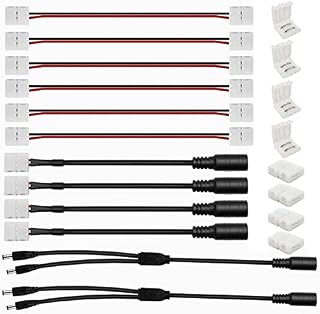 GTIWUNG 20Pcs 3528 2835 2 Pin Solderless LED Strip Connector Kit 8mm, Includes 6xLED Strip Connector, 8xGapless Connector, 4xDC Connector, 2 x 1 Female to 2 Male 5.5mm x 2.1mm DC Power Splitter Cable