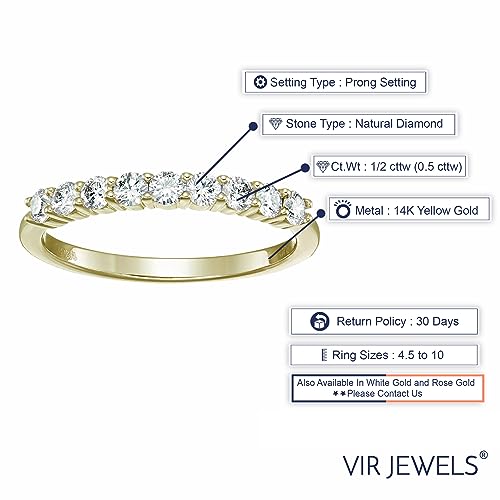 1/5 cttw to 3/4 cttw Round Diamond Wedding Band for Women 14K Gold 9 Stones Prong Set, Size 4.5-103