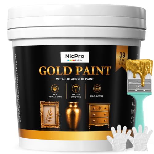 Nicpro Metallic Gold Acrylic Paint, 39oz Large Gold Leaf Paint