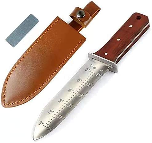 JINGYUEHori Hori Garden Knife with Sheath Gardening Hand Tools for Digging Weeding Cutting Planting Stainless Steel Blade and Sharpening Stone