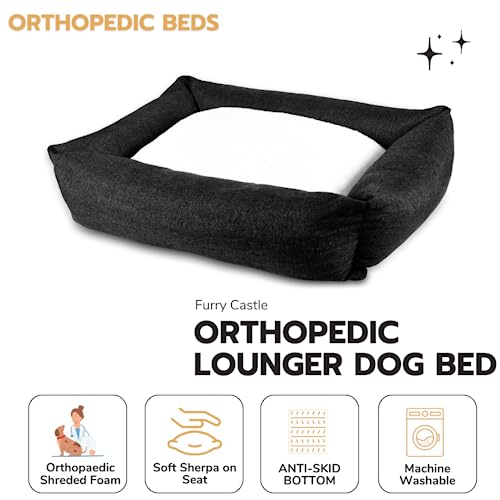 Image of Orthopaedic Dog & Cat Bed with Super Soft Sherpa On Top and Textured Fabric On Wall (Pack of 1, Brown, Size: M, 31X23X9 Inches)