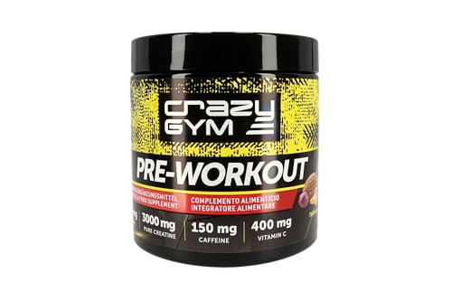 Crazy GYM Pre-Workout Nahrungsergänzungsmittel mit Kreatin Koffein Ginseng- und Rosenwurzelextrakten Vitaminen C E B1 B2 Niacin (30 Portionen) Angenehmer Geschmack (Tropische Früchte)