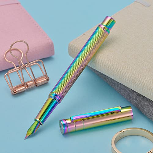 Image of Asvine Hongdian Forest Fountain Pen Fine Nib Rainbow Color with Converter and Metal Pen Box Set