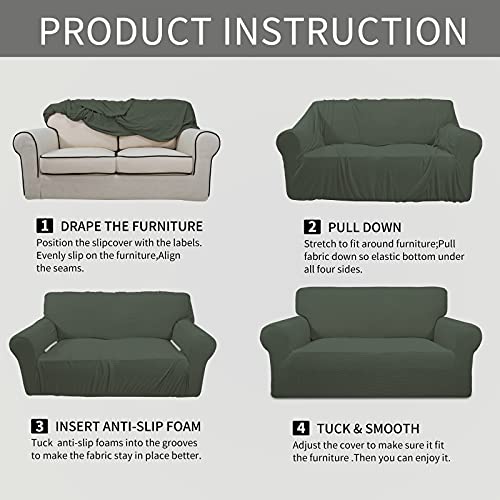 Image of Easy-Going Stretch Loveseat Slipcover 1-Piece Sofa Cover Furniture Protector Couch Soft with Elastic Bottom for Kids Polyester Spandex Jacquard Fabric Small Checks (Loveseat, Olive Green)