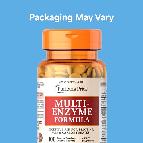 Puritan's Pride Multi-Enzyme Formula, Digestive Aid for Proteins, Fats, and Carbohydrates, Dietary Supplement for Digestion and Healthy Gut Support, 50 Day Supply, 100 Easy to Swallow Coated Tablets - Image 3