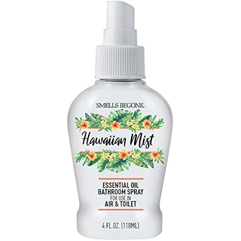 SMELLS BEGONE 4 oz Essential Oil Air Freshener Bathroom Spray - Eliminates Bathroom & Toilet Odors - Made with Essential Oils - Hawaiian Mist Scent Cover